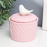 Скринька кераміка "Білий горобець. Плетінка" рожева 9,5х8, фото 3