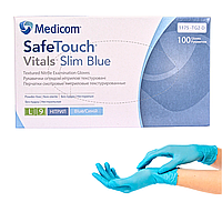 Перчатки нитриловые Medicom SafeTouch Vitals Slim Blue - 50 пар, размер L (без пудры) синие, 3 г