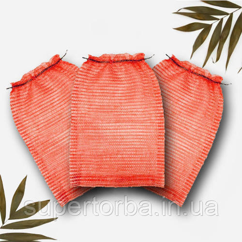 Сітка-мішок овочева розмір 30х47 до 10 кг червона з ручкою 100 шт/уп., фото 1