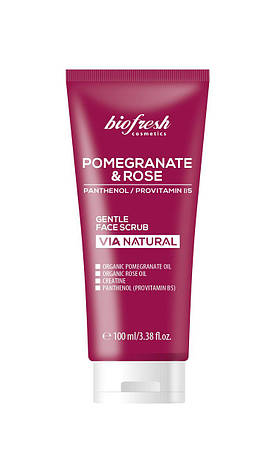 Ніжний скраб для обличчя Via Natural Pomegranate and Rose від BioFresh 100 мл, фото 3