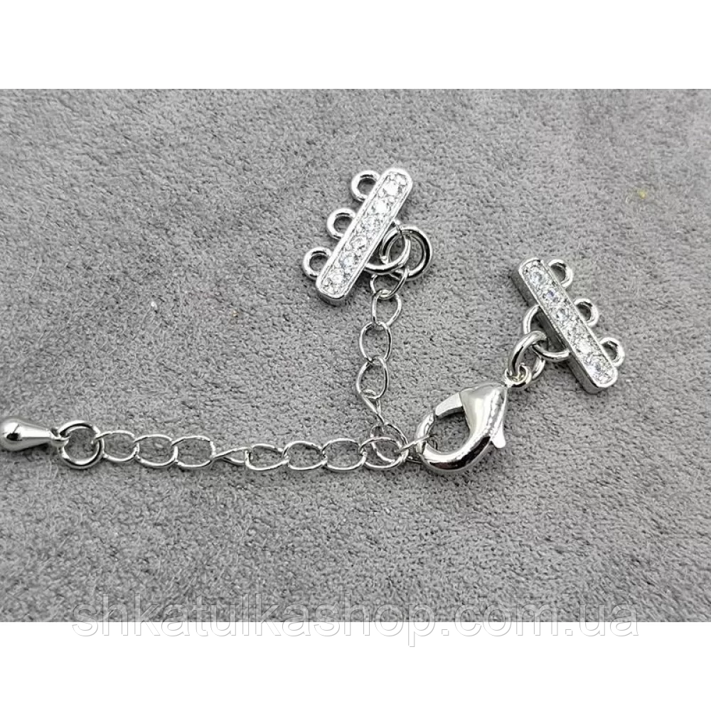 Застібка на 3 лінії з фіанітами Milano З59 родій, фото 1