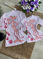 Сукня футболка Family Look "Рожева Пантера"  мікродайвінг, фемілілук однакові сукні мама та донька  L-XXL