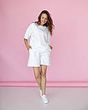 Жіночий літній повсякденний костюм шорти та футболка, легка жіноча футболка та шорти оверсайз білого кольору, фото 3