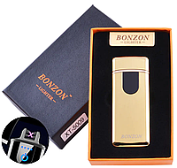 Электроимпульсная USB зажигалка Bonzon сенсорная с двойной молнией в подарочной коробке золото