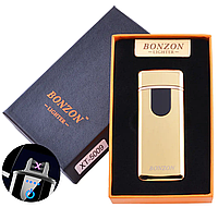 Електроімпульсна USB запальничка Bonzon сенсорна з подвійною блискавкою у подарунковій коробці золото