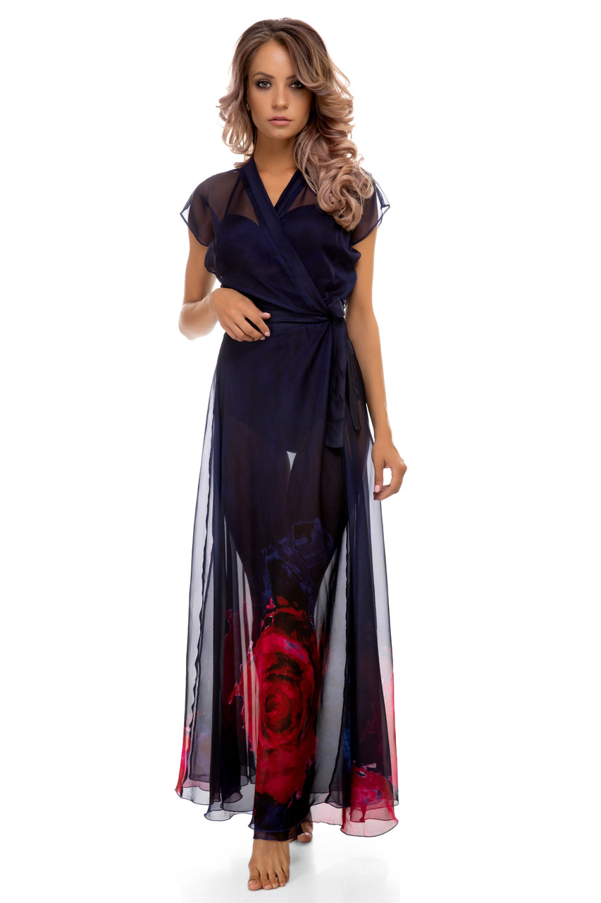 Пляжна шифонова туніка — халат на запах синя Ora ( пляжне плаття)