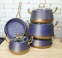 Набор посуды с антипригарным покрытием из 9 (5/4) пр. OMS 3042-IND-Blue - Lux-Comfort