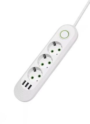 Подовжувач F03U (3 розетки + 3 USB) White, фото 1