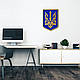 Національний Герб України, тризуб енергія, настінний декор для кімнати 25x18 см, золотий герб на синьому щиті, фото 6