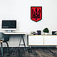 Державний Герб України, тризуб бойовий, дерев'яний декор стін 25x18 см, чорний герб на червоному щиті, фото 8