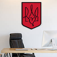 Большой Герб Украины, трезубец слово воля, деревянный декор на стену 30x23 см, черный герб на красном щите