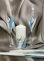 Набор свадебные бокалы и свечи "Пламя", Голубой
