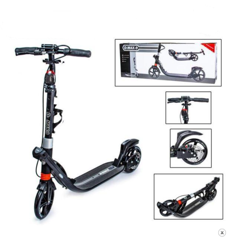 Міський двоколісний самокат з амортизаторами складаний Scale Sports D-Max-9 Black з дисковим гальмом