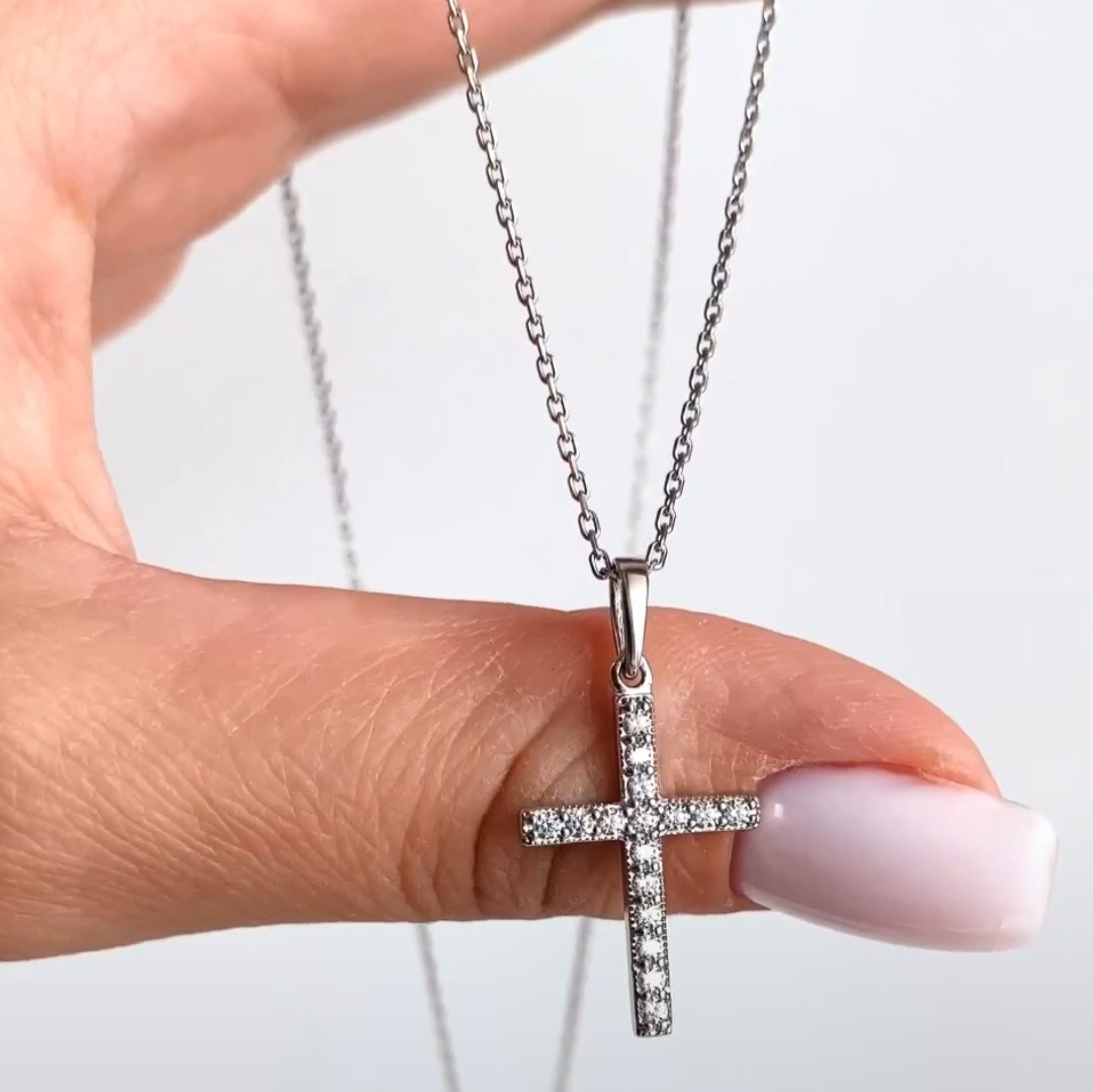 Срібне кольє Хрестик з фіанітами
