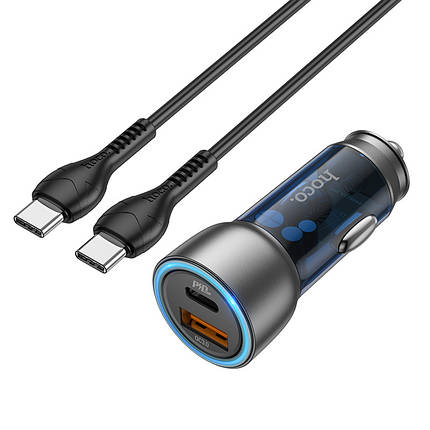 Car Charger NZ8 Sprinter 43W dual port PD25W+QC3.0 (Type-C to Type-C), Blue, фото 1
