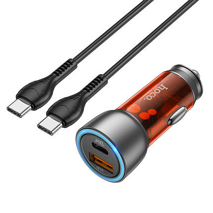 Car Charger Hoco для NZ8 Sprinter 43W dual port PD25W+QC3.0 (Type-C to Type-C) Orange, фото 1