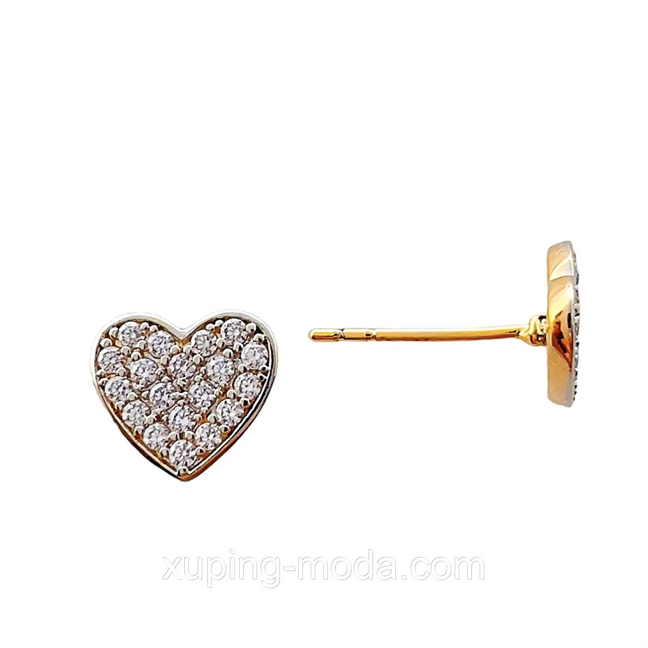 Сережки ксюпінг сердечка. 10 мм. Родій+18к, фото 1