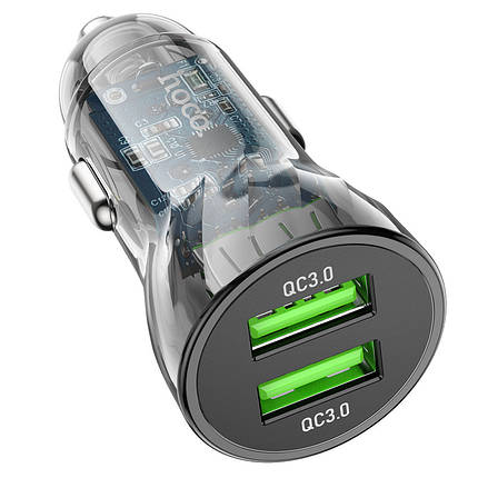 Car Charger Hoco для Z47 Transparent Discovery Edition dual port QC3.0 Transparent Black, фото 1