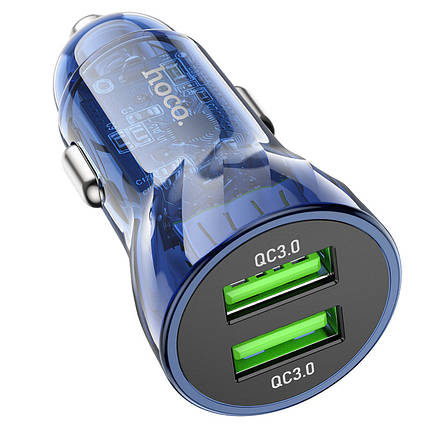 Car Charger Hoco для Z47 Transparent Discovery Edition dual port QC3.0 Transparent Blue, фото 1