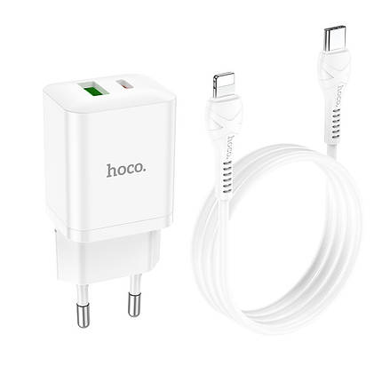 Home Charger Hoco для N28 Founder PD20W+QC3.0 (Type-C to iP)(EU) White, фото 1