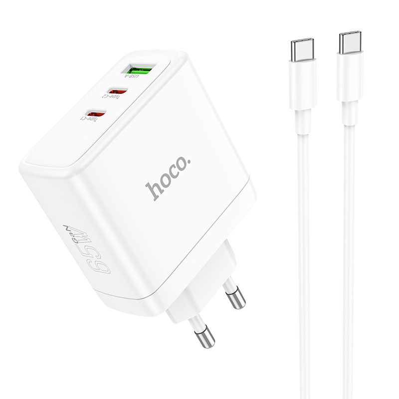 Home Charger Hoco для N30 Glory PD65W three-port(2C1A) fast charger set(Type-C to Type-C)(EU) White
