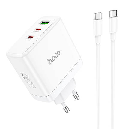 Home Charger Hoco для N30 Glory PD65W three-port(2C1A) fast charger set(Type-C to Type-C)(EU) White, фото 1
