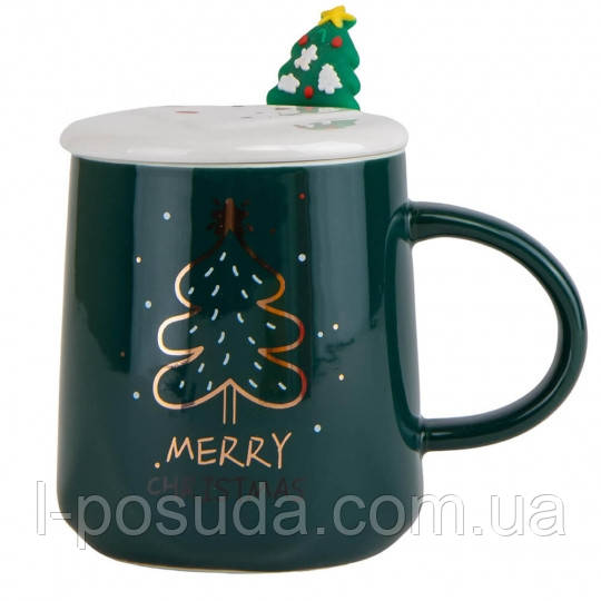 Новогодняя чашка с крышкой и ложкой, 350 мл * ( рандомный выбор дизайна ...