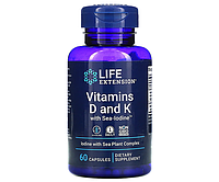 Витамин Д3 и K с йодом Life Extension (Vitamins D3 and K with sea-iodine) 5000 МЕ/2100 мкг/1000 мкг 60 капсул