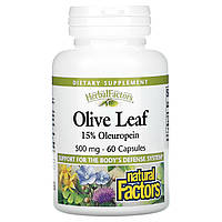 Natural Factors, Herbal Factors, листья оливкового дерева, 500 мг, 60 капсул в Украине