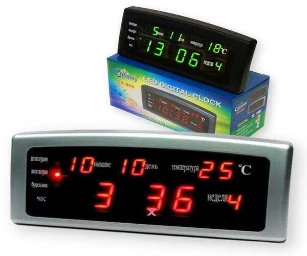 Настільний годинник з будильником та живлення від мережі (червоні цифри) Caixing CX-868-1 Чорний (CX-868-1_302), фото 1