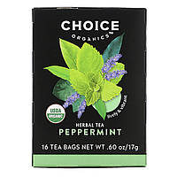 Choice Organic Teas, Herbal Tea, перечная мята, 16 чайных пакетиков, 17 г (0,60 унции) в Украине