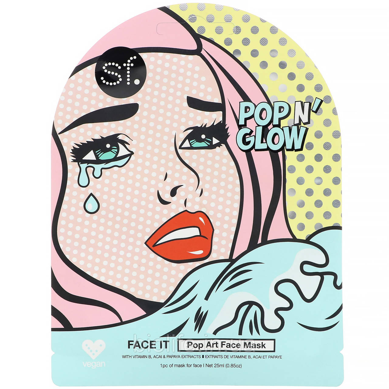 SFGlow, POP n' Glow, Face It, тканевая маска для лица с поп-артом, 1 шт., 25 мл (0,85 унции) в Украине - фото 1 - id-p1895328710