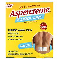 Aspercreme, Обезболивающий пластырь с 4% лидокаином, максимальная сила, без отдушек, 5 пластырей (10 см x 14 в