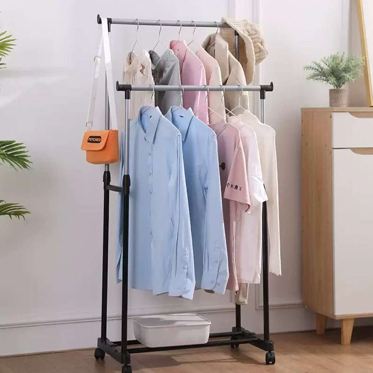 Телескопічна стійка-вішалка для одягу та взуття Double-Pole Telescopic Clothes Rack