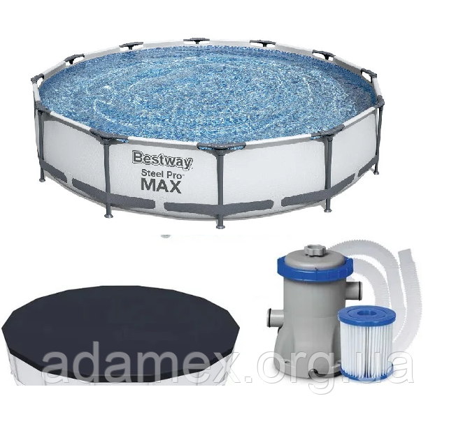 Басейн каркасний Bestway 56059 Steel Pro MAX 305х76 см з фільтром і тентом, фото 1