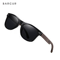 Солнцезащитные поляризационные очки BARCUR BC4235 Gloss Black с деревянными дужками для мужчин и женщин