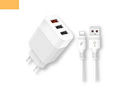Мережевий зарядний пристрій блок живлення для телефону та планшета XPRO L72 QC3.0 + MicroUSB білий (MAW-41623)