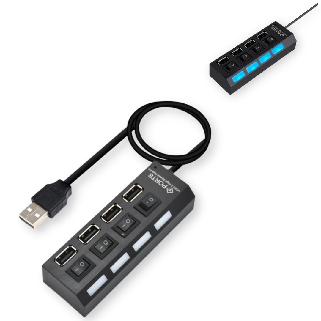 USB хаб 4 високошвидкісних порту USB 2.0 з перемикачами кабель 40 см чорний (lp-72855_267)