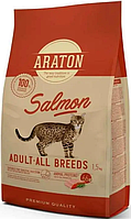 Полноценный сухой корм с лососем для взрослых кошек ARATON SALMON Adult All Breeds 1,5кг