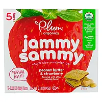 Plum Organics, Органические батончики Jammy Sammy,арахисовая паста и клубника, 5 батончиков по 29 г шт. (1.02