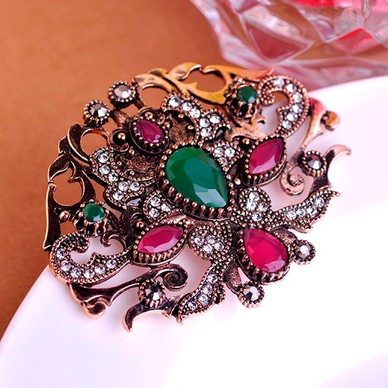 Брошка з зеленим каменем жіноча "Романтична", фото 1