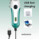 Професійна акумуляторна машинка для стрижки волосся з насадками XRPO KM-2621 зелена (40963-KM-2621), фото 4