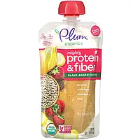 Plum Organics, Mighty Protein & Fiber, Банан, белая фасоль, клубника, чиа, мелкие кусочки, 4 унции (113 г) в в