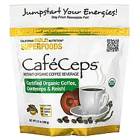 California Gold Nutrition, CafeCeps, сертифицированный органический растворимый кофе с порошком из грибов в в