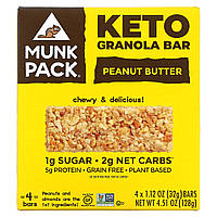 Munk Pack, Keto Granola, батончик с арахисовой пастой, 4 батончика, 32 г (1,12 унции) каждый в Украине