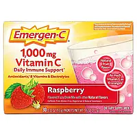 Emergen-C, Витамин С, смесь для газированных напитков со вкусом малины, 1000 мг, 30 пакетиков весом 9,1 г в