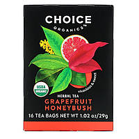 Choice Organic Teas, Herbal Tea, грейпфрут и ханибуш, без кофеина, 16 чайных пакетиков, 29 г (1,02 унции) в в