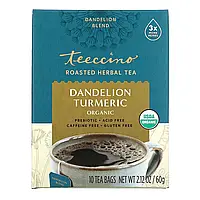 Teeccino, Органический обжаренный травяной чай с корнем одуванчика и куркумой, не содержит кофеина, 10 чайных
