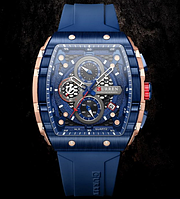 Качественные стальные синие классические часы с каучуковым ремешком