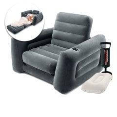 Надувне крісло Intex 66551-2, 224 х 117 х 66 см, з ручним насосом та подушкою, чорне